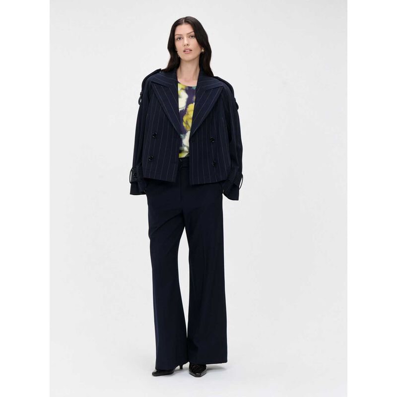 Veronika Maine Pinstripe Spliced Cropped Trench image number 3